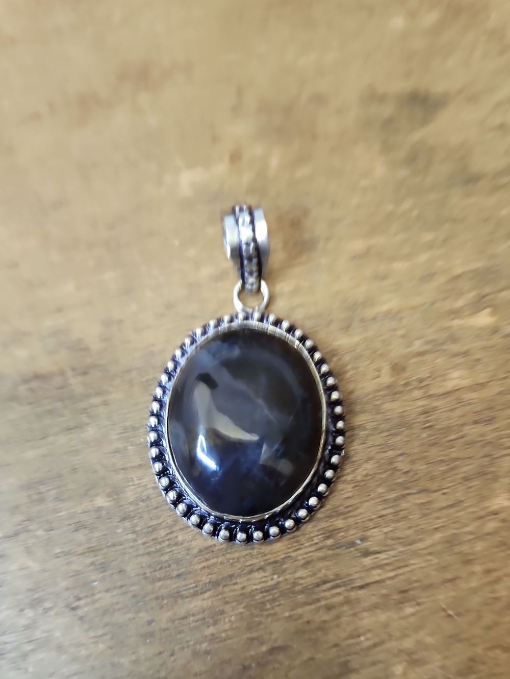 Black Stone Oval Pendant Necklace Charm